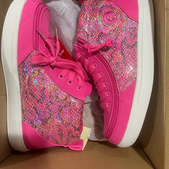 Sparkly sneakers! Billy Footwear, size 4W. Bright pink, glittering pink trim. - Picture 6 of 9